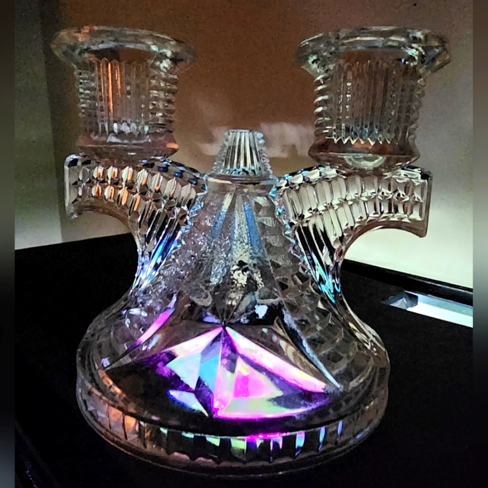 Vintage Federal Glass Double Arm Candleholder